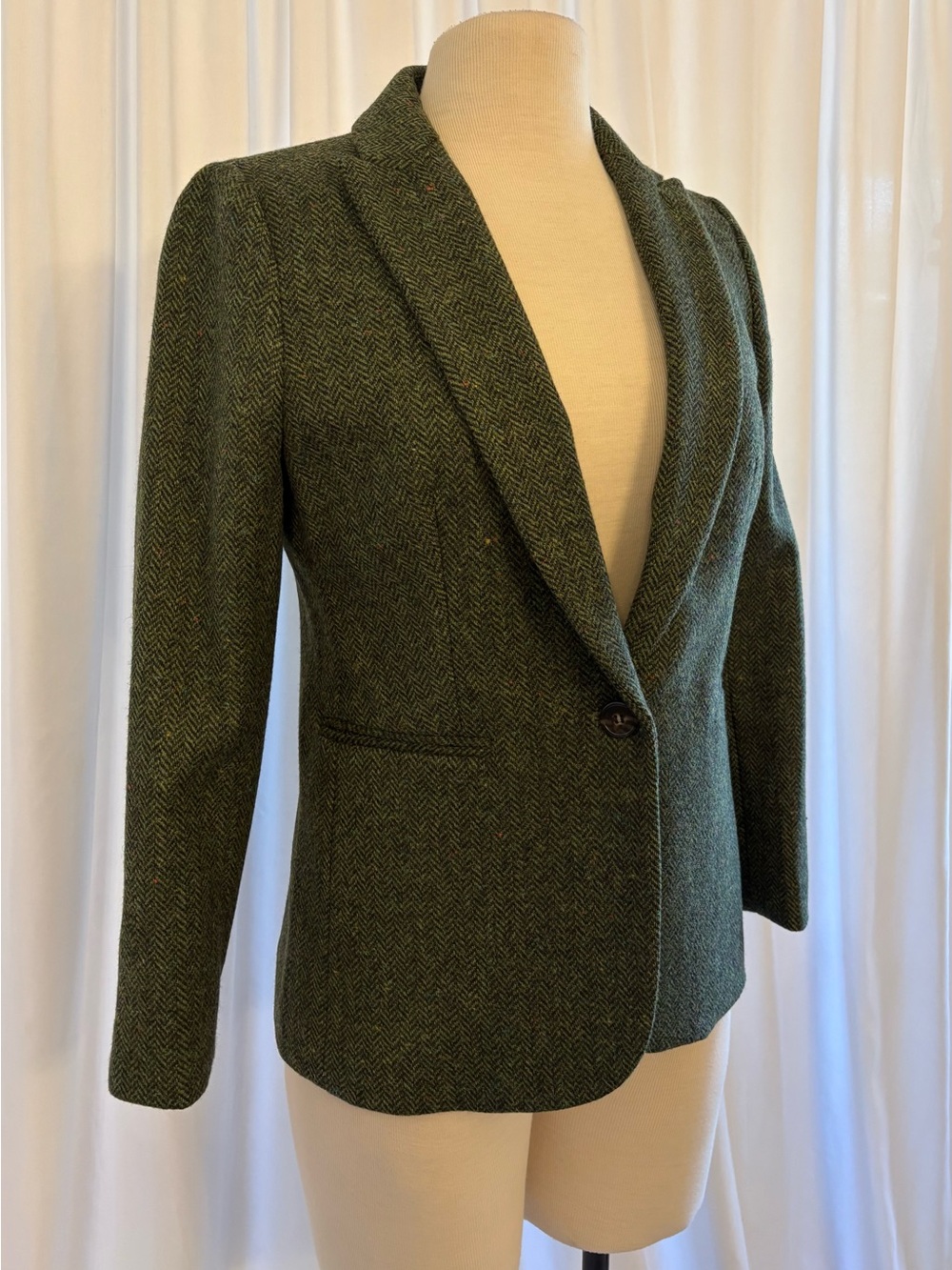 J. Crew Parke Green Herringbone Wool Blazer in English Wool - Picture 4 of 8